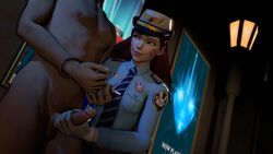 3d alternate_costume animated bondage brown_eyes brown_hair cyth-swag d.va femdom gloved_handjob gloves handcuffs handjob no_sound overwatch police police_hat police_officer_d.va police_uniform policewoman reverse_rape video white_gloves