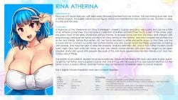 2022 big_breasts blue_hair blue_skirt character_bio character_height character_name character_profile character_sheet character_weight college college_student earrings erkaz erkazooya errorkazoo hair_ornament large_breasts peace_sign pink_eyes plump rina_atherina rina_atherina_(errorkazoo) smiling university university_student white_topwear