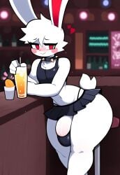 ai_generated bar blush blushing blushing_at_viewer bunny_ears bunny_tail chest_tuft choker crop_top drinking drunk femboy fur furry huge_ass jonnyjonn man_ass microskirt miniskirt panties panties_too_small penis penis_exposed penis_visible penis_visible_through_panties rabbit rubes_the_rabbit smiling spiked_collar thick_thighs thong thong_too_small twink white_fur