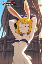 2026 :3 ^_^ absurd_res absurdres ai-created ai-generated ai_art ai_generated animal_ears animal_nose armpits arms_up artist_name athletic_female bangs bare_shoulders blonde_hair blue_sky body_fur bottomless breasts bust carrot_(one_piece) chest closed_eyes closed_mouth collarbone day female female_only fit_female furry furry_female hi_res high_quality high_resolution medium_breasts navel nipple_slip nipples o-ring_top one_piece outdoors patreon patreon_username rabbit_ears rabbit_girl rabbit_tail shapefan short_hair sky smile solo stable_diffusion stomach strapless tagme tail uncensored undressing