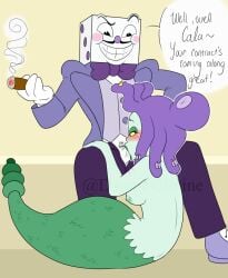 breasts breasts_out cala_maria cuphead_(game) fellatio king_dice male_villain non-human text topless