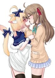 cat_ears cat_tail catgirl clothed kissing minikomew neuro-sama sfw