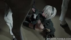 <1_second_video 1boy 1girls 3d animal_genitalia animated areolae blender breasts erection fellatio female horse horsecock male nier nier:_automata nipples no_sound oral penis shorter_than_10_seconds straight sword_swallowing_position video wiloh95 yorha_2b zoophilia