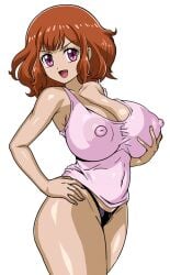 alternate_breast_size areola areolae atachi_mimi big_areola big_areolae big_breasts big_nipples bimbo breast_grab breasts brown_hair gigantic_breasts grabbing_own_breasts huge_areola huge_areolae huge_breasts huge_nipples impossible_clothes impossible_clothing impossible_shirt large_areolae large_areolae large_breasts large_nipples looking_at_viewer nipple_bulge nipples nipples_visible_through_clothing thong tight tight_clothes tight_clothing tight_shirt xoooooooox_(artist) yu-gi-oh! yu-gi-oh!_sevens