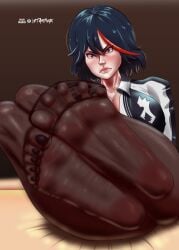 1female 1girls 2d angry_face barefoot clothed feet female female_focus female_only flexible_toes foot_fetish foot_focus full_color kill_la_kill long_toenails matoi_ryuuko pantyhose soles spread_toes stampnyx tagme thick_thighs tights toe_scrunch toes wrinkly_soles