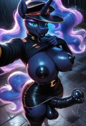 ai_generated anthro big_cock black_penis breasts futanari hat horsecock latex muscular my_little_pony nightmare_moon_(mlp) pony princess_luna_(mlp) selfie uniform