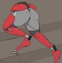 agility_robotics ambiguous_gender ass cassie_(agility_robotics) machine methados non-human red_body robot stairs