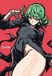 1girls breasts dress female female_focus female_only green_eyes green_hair komatsuki komatsuki_n light-skinned_female light_skin looking_at_viewer one-punch_man small_breasts solo tatsumaki thick_thighs thighs wide_hips