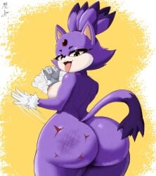 1girls animal_ears animal_tail anthro areolae ass big_ass blaze_the_cat bottomless bubble_ass bubble_butt cat_ears cat_tail dat_ass feline fellatio_gesture female female_only forehead_jewel gloves half-closed_eyes handwear huge_ass looking_back mister_axolotl motion_blur motion_lines naked naked_female nipples nude nude_female purple_body purple_skin sega sexually_suggestive slap_mark smacking_own_ass solo solo_female sonic_(series) sonic_the_hedgehog_(series) tail thighs tongue tongue_out topless white_gloves yellow_eyes