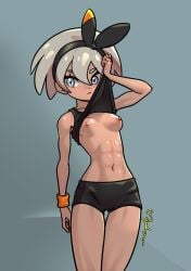 bea_(pokemon) breasts gym_leader lifting_shirt myahogao pokemon strong_woman