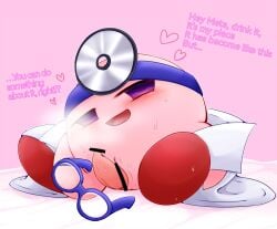 1boy alien blush censored doctor kirby kirby_(series) looking_at_viewer nintendo rough_translation sweating unknown_artist