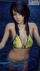 1girls 3d alluring bikini brown_eyes brown_hair cleavage fatal_frame foulveins kozukata_yuri medium_breasts pin_up submerged swimming_pool tecmo wet