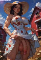 ai_generated big_breasts big_penis dickgirl dickgirl_only dress dress_lift exposed_penis exposing_penis farm farmer flashing flashing_penis futa_focus futa_only futanari nayvenn self_upload stable_diffusion sun sundress