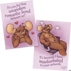 2018 anthro antlers card cervine cum english_text heart holidays horn looking_at_viewer male mammal masturbation moose nanimoose nanimoose_(character) nude open_mouth penis sitting teeth text valentine's_day