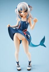 ai_generated buurazu dress dress_lift female figure figurine gawr_gura hololive hololive_english no_panties overall_skirt overalls petite pose pussy shark_girl shark_tail sharp_teeth smug smug_face tight_pussy virtual_youtuber vtuber