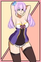 big_breasts blue_eyes dress_shirt flower_in_hair gloves hair_ornament hispanic_virtual_youtuber indie_virtual_youtuber kyria_vtuber purple_hair thighhighs twintails virtual_youtuber vtuber vtuberfanart