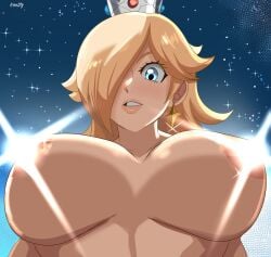 1girls areolae big_breasts blonde_female blonde_hair female female_only gigantic_breasts hair_over_one_eye huge_breasts karbuitt large_breasts light_censor lips princess princess_rosalina solo