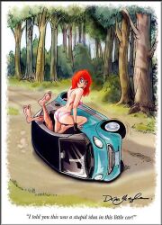 2d ass butt car comic_panel dean_yeagle nude_female pink_bra pink_panties red_hair redhead_female