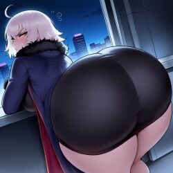 1girls ai_generated ass ass_focus ass_shake ass_up big_ass big_breasts big_butt bubble_ass bubble_butt dat_ass fate/grand_order fate_(series) female female_focus female_only floox jacket jeanne_alter light-skinned_female light_skin looking_at_viewer looking_back short_hair thick_thighs thighs white_hair yellow_eyes