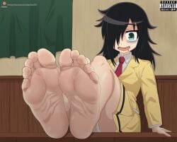 absurd_res anticipation bags_under_eyes barefoot black_hair blue_eyes cute_girl drooling excited_expression feet feet_together foot_fetish foot_focus foot_play foot_worship hi_res imminent_foot_worship imminent_footjob kuroki_tomoko looking_at_viewer neet presenting_feet rottenheart10 school_uniform shoes_removed showing_feet smelly_feet socks_removed soles soles_fetish sweaty_feet toes watashi_ga_motenai_no_wa_dou_kangaetemo_omaera_ga_warui!