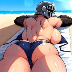 1girls ai_generated armor ass back back_view backboob beach beach_towel bikini blue_bikini breasts cold_shrike faceless_character faceless_female female female_knight female_only gloves helmet hidden_face knight muscular_female novelai obscured_face ocean original rear_view sand shoulder_blades shoulders simple_background sky solo sunlight sweat untied untied_bikini water