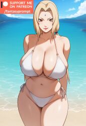 ai_generated beach bikini blonde_hair fantasyprompt female female_only huge_breasts long_hair narrow_waist naruto naruto_(series) naruto_shippuden tsunade wide_hips