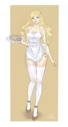 1girls apron apron_only balandis-meow blonde_hair female female_only holding_object png stockings thighhighs