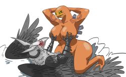 1boy 1girls anthro avian bird chozo cowgirl_position gigantic_breasts girl_on_top halo halo_(series) huge_breasts interspecies male/female non-human riding sangheili sex swing swingers swinging