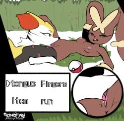 2025 2d_animation animated anthro anus areola bodily_fluids braixen breasts brown_body brown_fur clenched_teeth duo exposed_breasts female female/female forest forest_background fur generation_4_pokemon generation_6_pokemon genital_fluids genitals hi_res licking looking_pleasured lopunny lying nature nature_background naughty_face nintendo nipples on_back open_mouth oral pink_eyes pink_nipples plant pokemon pokemon_(species) pussy smile sonofan spread_legs spreading teeth teeth_showing tongue tongue_out tree