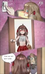 2girls blue_eyes brown_hair cheerleader cheerleader_outfit cheerleader_uniform choker evil_neuro female_only hair_ribbon heart indie_virtual_youtuber light-skinned_female light_skin neuro-sama pborzoi red_eyes ribbons sisters virtual_youtuber vtuber