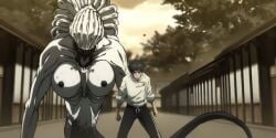 1boy abomination ai_assisted ai_generated anime anime_style battle_ready big_boobs big_breasts black_nipples black_pants black_slime body_horror boobs breast_focus breasts bridge cinematic cleavage confrontation cursed_energy cursed_spirit curvy dark_fantasy dark_hair dark_nipples detailed_background detailed_shading dominant_female dramatic_lighting dripping_goo dripping_slime dynamic_pose ecchi_horror edit edit, edited edited, edited_official_artwork edited_screencap edited_screencap, fanart_style female_kaiju female_titan feminine_monster fighting_stance gakuran giantess glossy_skin golden_hour gooey_body grotesque high_contrast horror huge_breasts intimidating jjk jujutsu_kaisen long_tail looming massive_breasts menacing monster_girl monstrous_female muscular_female nightmarish nipples nsfw nude_filter nude_filter, orimoto_rika overpass predatory prehensile_tail prey_and_predator rika rika_orimoto school_uniform screencap screencap, screenshot, screenshot_edit, shounen_protagonist size_difference slime_girl slime_tendrils solo_focus_on_female spiky_hair standing sunset tail tar_girl tendrils tense_atmosphere thick_thighs third-party_edit third-party_edit, topless towering_over urban_background wet_look white_shirt wide_hips yokai, yuta_okkotsu