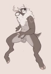 anthro antlers balls deer erection genitals hi_res hooves horn male mammal masturbation penis seraphictiger smile solo tapering_penis