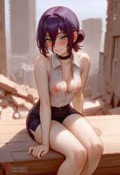 1girls 2d ai_generated areolae ass big_ass black_choker breasts chainsaw_man choker cleavage erophoenix female female_focus full_body green_eyes large_breasts looking_at_viewer looking_back mappa nipples nude pale_skinned_female patreon_username purple_hair reze_(chainsaw_man) solo solo_female sweat thick thick_thighs uncensored