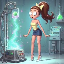 after_transformation ai_generated high_heels laboratory miniskirt morticia_smith morty_smith mtf_transformation ponytail rick_and_morty rule_63