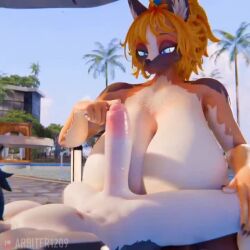 animated anthro anthro_on_anthro arbiter1209 belluavt breasts femboy_on_female femboysub femdom furry furry_female furry_only male_moaning nipples pierced_nipples pool poolside reiishorny sound tagme tits_out video