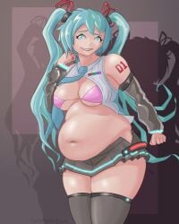 bbw belly_overhang big_belly big_female blue_hair blush blush bra chubby chubby_female embarrassed fat fat_ass fat_female fat_fetish fat_girl fat_woman fatty hatsune_miku large_female obese obese_female overweight overweight_female pig plump pork_chop thick_thighs tubby vocaloid weight_gain