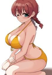 bikini braid brown_hair emma_verde female looking_at_viewer love_live! love_live!_nijigasaki_high_school_idol_club one_eye_closed pisagi smile solo swimsuit twin_braids