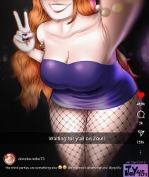 armpits camera_flash dress female female_focus female_only fishnets joy45s joy45s nami nami_(one_piece) non-nude non-sexual one_piece orange_hair peace_sign post-timeskip purple_dress selfie selfie_pose shaved_armpit smiling social_media