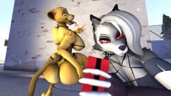 3d_(artwork) anthro arm_warmers armwear ass big_breasts big_butt bikini bikini_bottom bikini_top breasts canid canine canis cellphone clothing crouching digital_media_(artwork) disney domizoni duo ear_piercing ear_ring electronics eyebrow_piercing eyebrow_ring facial_piercing felid female fur gesture gloves grey_body grey_clothing grey_fur hair hand_gesture hand_on_butt handwear helluva_boss holding_butt huge_breasts kiara_(the_lion_king) lion loona_(helluva_boss) mammal nala nala_(the_lion_king) occult_symbol outside pantherine pentagram phone piercing rear_view red_phone red_sclera ring ring_piercing selfie smartphone smile swimwear symbol taking_picture the_lion_king tongue tongue_out v_sign white_hair wolf yellow_body yellow_fur yellow_sclera