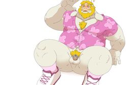 1boy 2018 2d anthro anthro_male anthro_only asgore_dreemurr balls beard blonde_hair blush body_hair bondage boss_monster bottomless caprine chastity chastity_cage clothed clothing daire301 dress_shirt facial_hair fur furry furry_male furry_only goat hair hi_res horn humanoid humanoid_male humanoid_only long_ears male male_only mammal mammal_humanoid penis pink_clothing pubes shirt simple_background solo undertale undertale_(series) video_games white_background white_fur