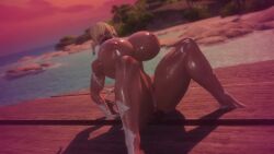 1girls 3d all_fours au_ra beach bleached_blonde_hair blonde_hair dildo dildo_in_pussy dildo_riding final_fantasy_xiv gigantic_breasts gyaru horns jiggling_breasts mask masturbation moaning_in_pleasure mouth_mask nipple_chain nipple_piercing pubic_tattoo public_exposure public_indecency public_masturbation public_nudity scales sex_toy solo sound sunset tail tanned_skin video womb_tattoo