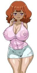 alternate_breast_size areola areolae atachi_mimi big_areola big_areolae big_breasts big_nipples bimbo breasts brown_hair gigantic_breasts huge_areola huge_areolae huge_breasts huge_nipples impossible_clothes impossible_clothing impossible_shirt large_areolae large_areolae large_breasts large_nipples looking_at_viewer nipple_bulge nipples nipples_visible_through_clothing short_skirt skirt tight tight_clothes tight_clothing tight_shirt tight_skirt xoooooooox_(artist) yu-gi-oh! yu-gi-oh!_sevens