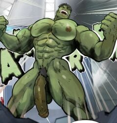 bara_tiddies big_balls big_nipples big_penis bruce_banner green_skin hulk idoraad marvel_comics muscles muscular muscular_male naked naked_male