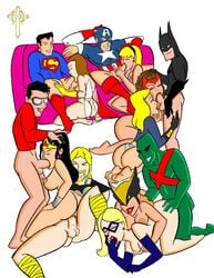 6+boys 6+girls 6boys 7girls abs areolae avengers batman batman_(series) big_breasts bisexual bisexual_(female) black_canary black_hair blonde_hair blowjob bottomless_male breast_grab breasts brown_hair captain_america captain_america_(series) carol_danvers closed_eyes couch cowgirl_position crossover crown dc dc_comics dcau doggy_style erect_nipples eyewear fellatio female glasses green_arrow_(series) group_sex hairband handjob hawkgirl head_grab human human_on_humanoid humanoid interspecies janet_van_dyne justice_league kneeling light-skinned_female light-skinned_male light_skin linda_danvers lucky_pierrette male martian_manhunter marvel marvel_comics mask ms._marvel ms._marvel_(carol_danvers) multiple_boys multiple_girls nipples oral orgy pecs plastic_man scarlet_witch sex smile straight straight_hair supergirl superman superman:_the_animated_series superman_(series) testicles thor_(marvel) thor_(series) tiara tulio uncensored wanda_maximoff wasp_(marvel) wonder_woman wonder_woman_(series) x-men yuri