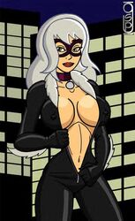 black_cat_(marvel) choker cleavage felicia_hardy female female_only green_eyes greg_panovich human marvel mask navel solo spider-man_(series) straight_hair white_hair