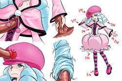 besi besi_(artist) blue_eyes blue_hair bukkake clothing cum cum_in_hair cum_on_chest cum_on_clothes dress facial hairjob handjob happinesscharge_precure! hat hosshiwa long_hair precure pretty_cure rubbing smile uncensored