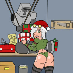 1girls ass back back_view breasts christmas ender2435 female grace_(ender2435) head_turned hourglass_figure human iron_golem_(minecraft) looking_at_viewer minecraft original_character panties size11shaolins solo_focus thighhighs