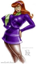 breasts breasts_bigger_than_head clothed daphne_blake hanna-barbera huge_breasts nipple_bulge pokies red_hair rinaldi scooby-doo signature text