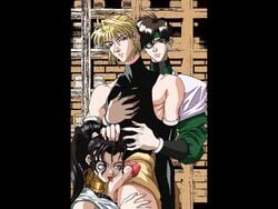 1girls 2boys bisexual bisexual_male cho_hakkai choker genjyo_sanzo jewelry kanzeon_bosatsu saiyuki straight tagme yaoi