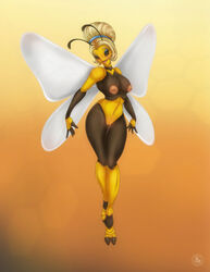 1girls antennae anthro arthropod bee beehive black_eyes black_sclera blakeblazer blush breasts female female_only hairband insects nude pussy solo wide_hips wings